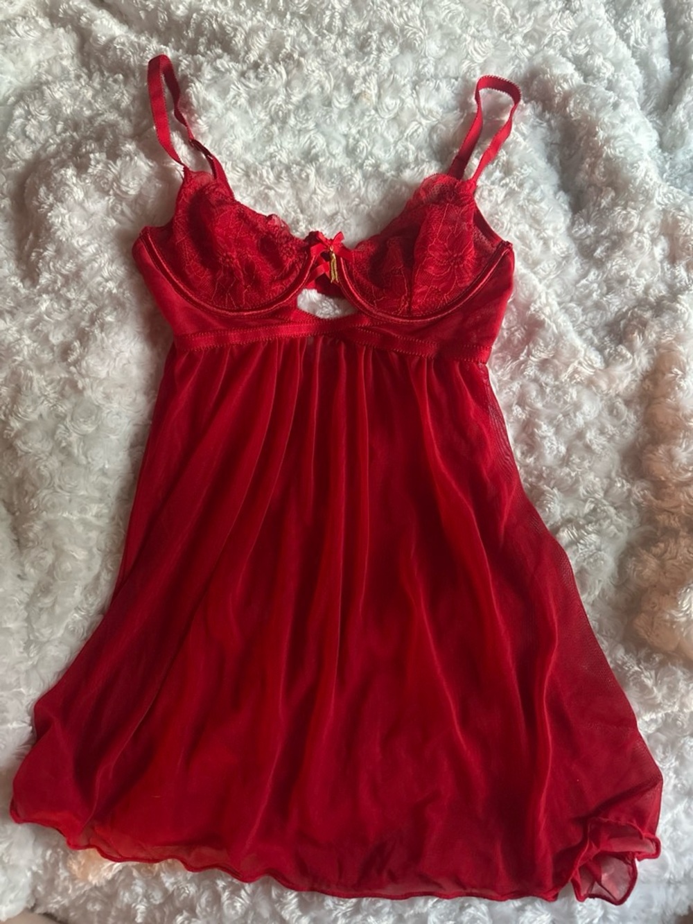 RACHEL Rachel Roy Red Lace & Mesh Chemise